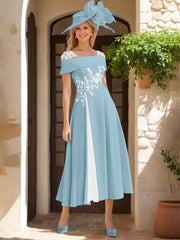 A Line Princess Square Neck Short Sleeves Mother Of The Bride Dresses With Ruffles Appliques