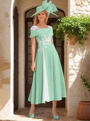 A Line Princess Square Neck Short Sleeves Mother Of The Bride Dresses With Ruffles Appliques