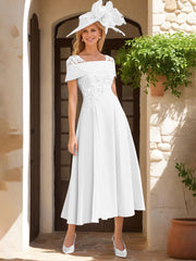 A Line Princess Square Neck Short Sleeves Mother Of The Bride Dresses With Ruffles Appliques