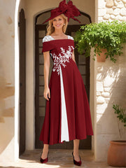 A Line Princess Square Neck Short Sleeves Mother Of The Bride Dresses With Ruffles Appliques
