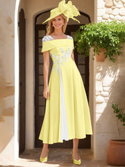 A Line Princess Square Neck Short Sleeves Mother Of The Bride Dresses With Ruffles Appliques