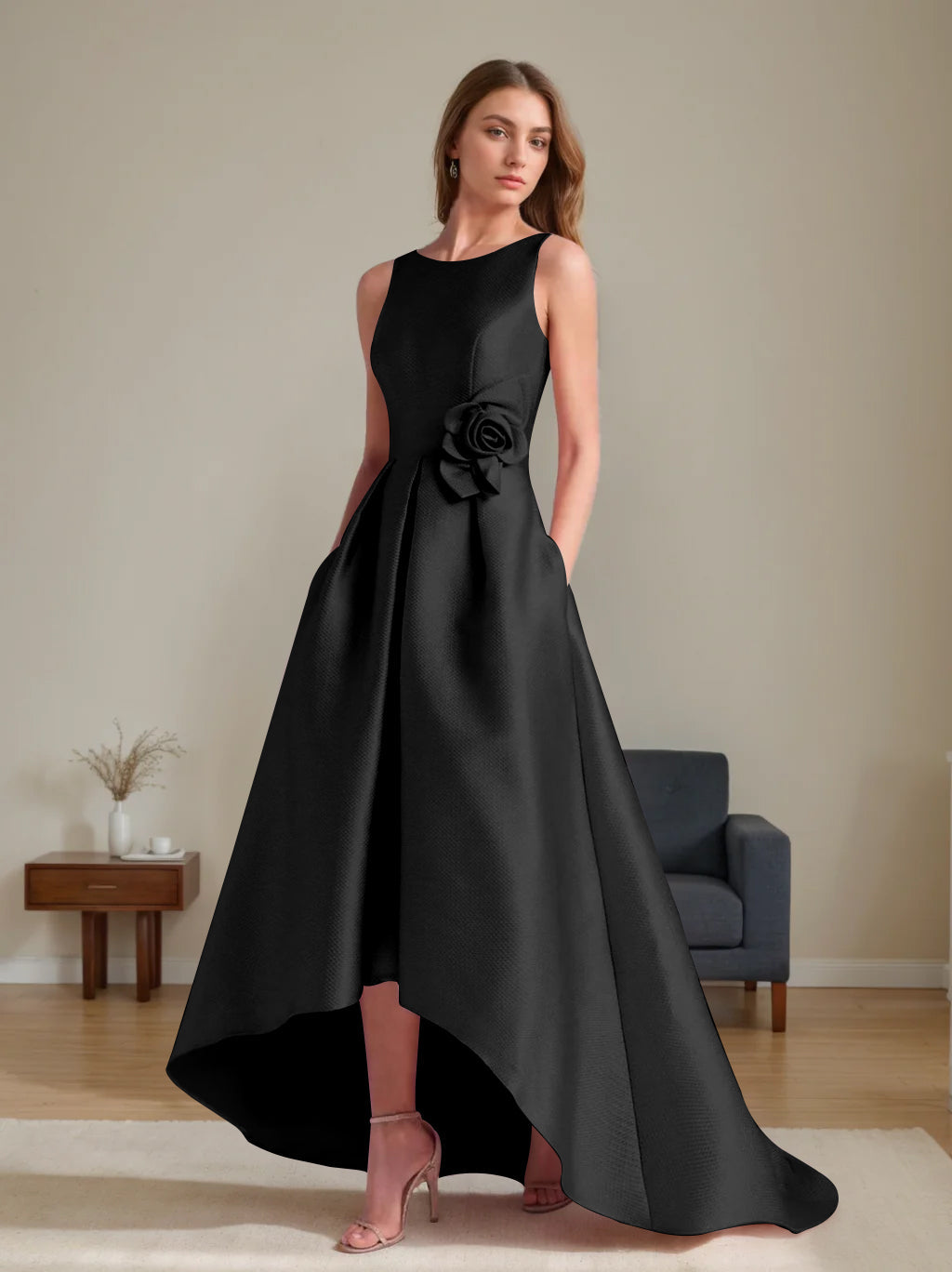 A Line Princess Scoop Sleeveless Asymmetrical Mother Of The Bride Groom Dresses With Flowers