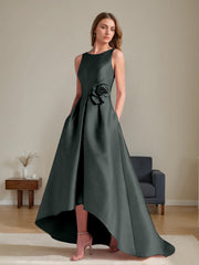 A Line Princess Scoop Sleeveless Asymmetrical Mother Of The Bride Groom Dresses With Flowers