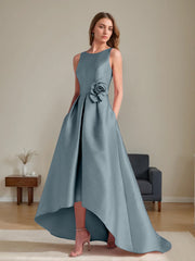 A Line Princess Scoop Sleeveless Asymmetrical Mother Of The Bride Groom Dresses With Flowers