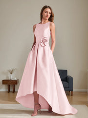 A Line Princess Scoop Sleeveless Asymmetrical Mother Of The Bride Groom Dresses With Flowers