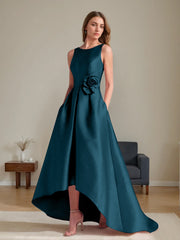 A Line Princess Scoop Sleeveless Asymmetrical Mother Of The Bride Groom Dresses With Flowers