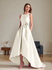 A Line Princess Scoop Sleeveless Asymmetrical Mother Of The Bride Groom Dresses With Flowers