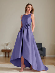 A Line Princess Scoop Sleeveless Asymmetrical Mother Of The Bride Groom Dresses With Flowers