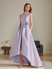 A Line Princess Scoop Sleeveless Asymmetrical Mother Of The Bride Groom Dresses With Flowers