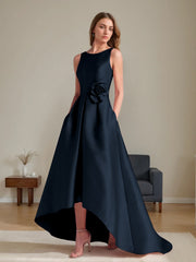 A Line Princess Scoop Sleeveless Asymmetrical Mother Of The Bride Groom Dresses With Flowers