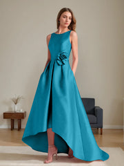 A Line Princess Scoop Sleeveless Asymmetrical Mother Of The Bride Groom Dresses With Flowers