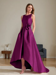 A Line Princess Scoop Sleeveless Asymmetrical Mother Of The Bride Groom Dresses With Flowers