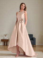 A Line Princess Scoop Sleeveless Asymmetrical Mother Of The Bride Groom Dresses With Flowers