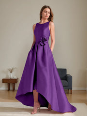 A Line Princess Scoop Sleeveless Asymmetrical Mother Of The Bride Groom Dresses With Flowers