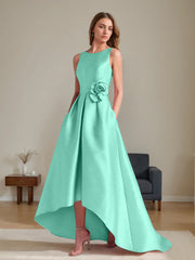 A Line Princess Scoop Sleeveless Asymmetrical Mother Of The Bride Groom Dresses With Flowers