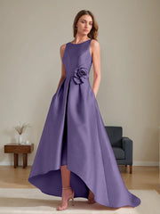 A Line Princess Scoop Sleeveless Asymmetrical Mother Of The Bride Groom Dresses With Flowers