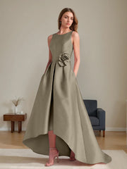 A Line Princess Scoop Sleeveless Asymmetrical Mother Of The Bride Groom Dresses With Flowers