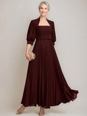 A Line Princess Queen Anne Neckline Ankle Length Pleated Mother Of The Bride Dresses With Sequins Beads