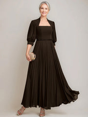 A Line Princess Queen Anne Neckline Ankle Length Pleated Mother Of The Bride Dresses With Sequins Beads