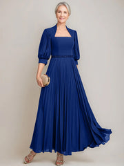 A Line Princess Queen Anne Neckline Ankle Length Pleated Mother Of The Bride Dresses With Sequins Beads