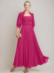 A Line Princess Queen Anne Neckline Ankle Length Pleated Mother Of The Bride Dresses With Sequins Beads