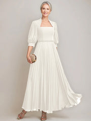 A Line Princess Queen Anne Neckline Ankle Length Pleated Mother Of The Bride Dresses With Sequins Beads