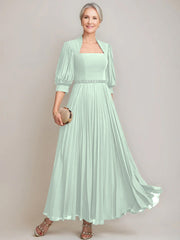 A Line Princess Queen Anne Neckline Ankle Length Pleated Mother Of The Bride Dresses With Sequins Beads