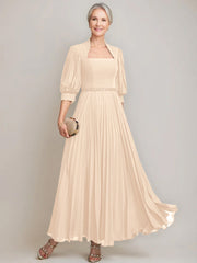 A Line Princess Queen Anne Neckline Ankle Length Pleated Mother Of The Bride Dresses With Sequins Beads