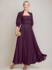 A Line Princess Queen Anne Neckline Ankle Length Pleated Mother Of The Bride Dresses With Sequins Beads