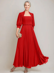 A Line Princess Queen Anne Neckline Ankle Length Pleated Mother Of The Bride Dresses With Sequins Beads
