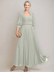 A Line Princess Queen Anne Neckline Ankle Length Pleated Mother Of The Bride Dresses With Sequins Beads