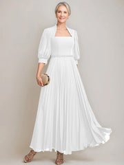 A Line Princess Queen Anne Neckline Ankle Length Pleated Mother Of The Bride Dresses With Sequins Beads