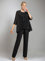 3 Pieces Scoop Sleeveless Floor-Length Mother of the Bride Pantsuits with Jacket