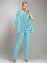 3 Pieces Scoop Sleeveless Floor Length Mother Of The Bride Pantsuits With Jacket