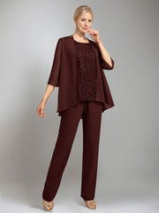 3 Pieces Scoop Sleeveless Floor Length Mother Of The Bride Pantsuits With Jacket