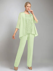 3 Pieces Scoop Sleeveless Floor Length Mother Of The Bride Pantsuits With Jacket