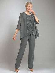 3 Pieces Scoop Sleeveless Floor Length Mother Of The Bride Pantsuits With Jacket