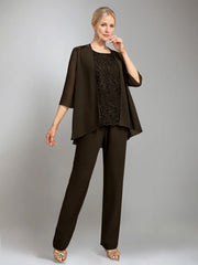3 Pieces Scoop Sleeveless Floor Length Mother Of The Bride Pantsuits With Jacket