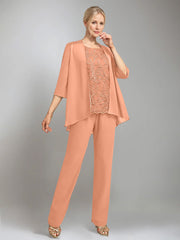 3 Pieces Scoop Sleeveless Floor Length Mother Of The Bride Pantsuits With Jacket