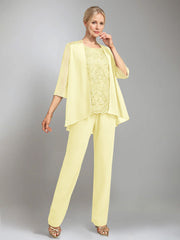 3 Pieces Scoop Sleeveless Floor Length Mother Of The Bride Pantsuits With Jacket