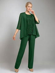 3 Pieces Scoop Sleeveless Floor Length Mother Of The Bride Pantsuits With Jacket