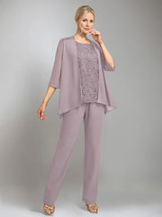 3 Pieces Scoop Sleeveless Floor Length Mother Of The Bride Pantsuits With Jacket