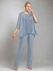 3 Pieces Scoop Sleeveless Floor Length Mother Of The Bride Pantsuits With Jacket