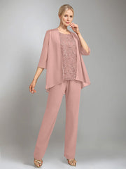 3 Pieces Scoop Sleeveless Floor Length Mother Of The Bride Pantsuits With Jacket