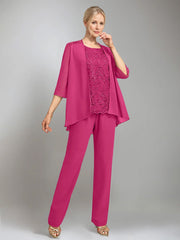 3 Pieces Scoop Sleeveless Floor-Length Mother of the Bride Pantsuits with Jacket