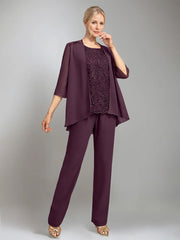3 Pieces Scoop Sleeveless Floor Length Mother Of The Bride Pantsuits With Jacket