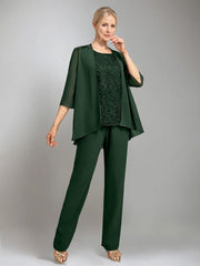 3 Pieces Scoop Sleeveless Floor-Length Mother of the Bride Pantsuits with Jacket