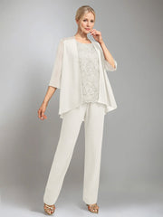 3 Pieces Scoop Sleeveless Floor Length Mother Of The Bride Pantsuits With Jacket