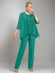3 Pieces Scoop Sleeveless Floor Length Mother Of The Bride Pantsuits With Jacket