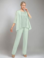 3 Pieces Scoop Sleeveless Floor Length Mother Of The Bride Pantsuits With Jacket